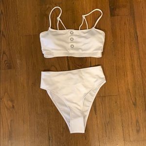 High wasted white ribbed bikini set